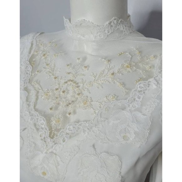 Vintage‎ Wedding Gown, 70's Wedding Dress, Boho Wedding Dress, Lace & Ruffles - Picture 3 of 10